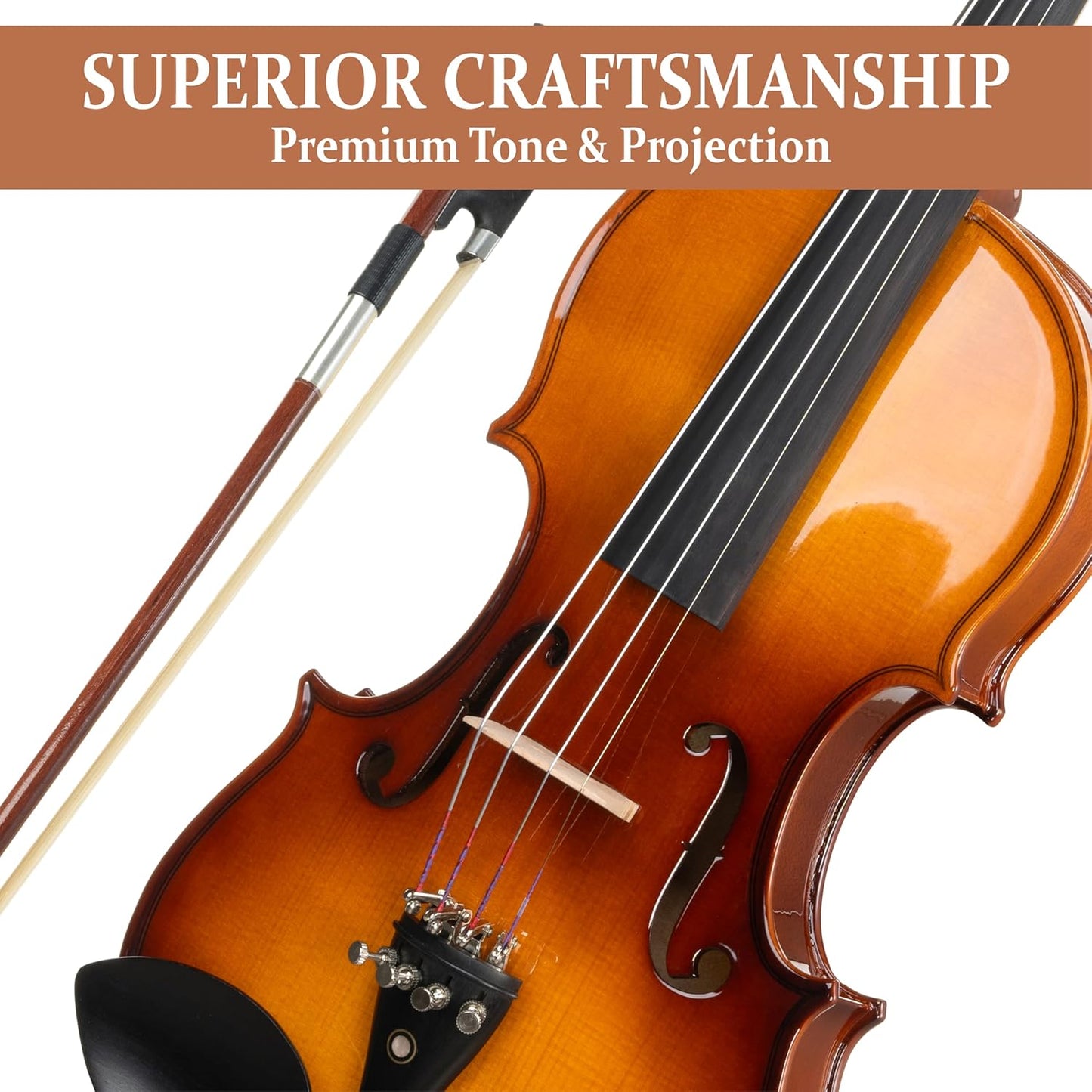 Cecilio 3/4 Violin Solidwood Violin with D'Addario Prelude Strings, Bow, Rosin, Tuner, Shoulder Rest & Lesson Book – Ideal for Beginners