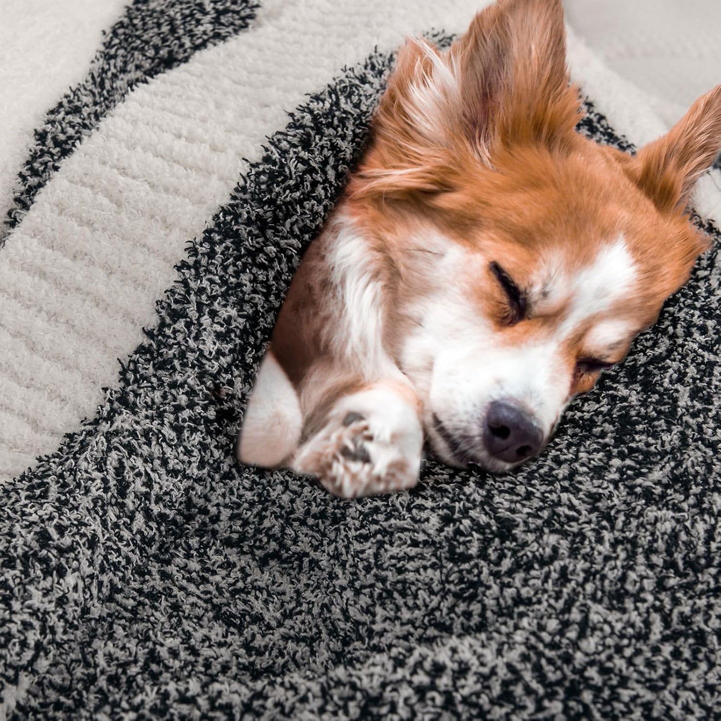 NEXHOME PRO Stripe Throw Blanket, Knit Blanket for Couch Bed Sofa Picnic, Ultra Soft Fuzzy Blankets, Luxury Striped Blanket for Women, Pet, Gifts, Black, 50 x 60 inches