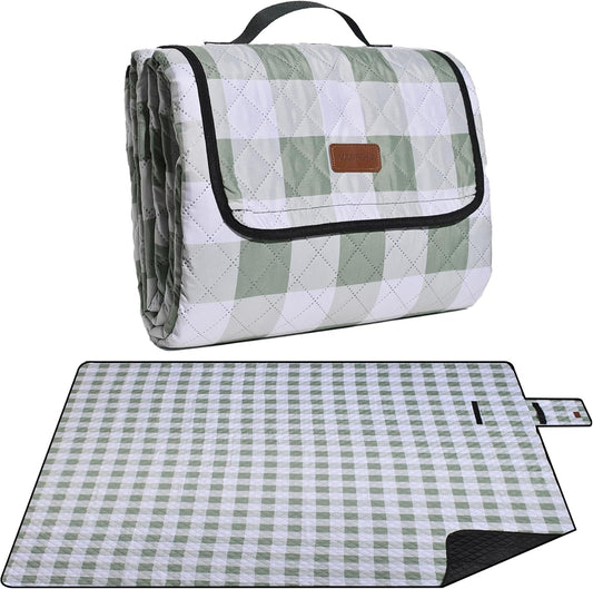 Extra Large Picnic Blanket 80''x 80'' Waterproof Foldable Picnic Mat for Beach, 5-Layer Outdoor Blanket for 6 to 8 Adults,Camping Grass Lawn Park Accessories Couple Park Wedding Registry(Green)