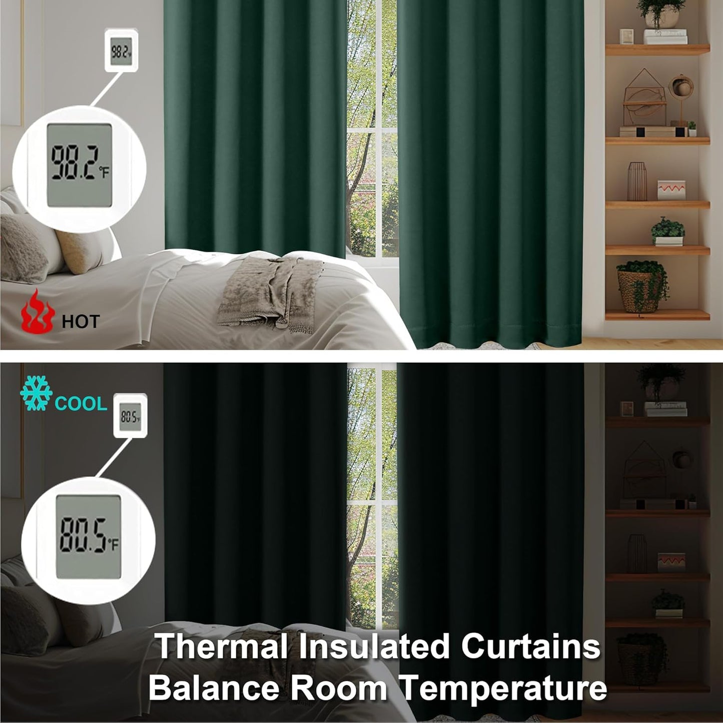 Simplebrand Ava Ever Green Blackout Curtains for Bedroom 63 Inch Length 2 Panels Set, Thermal Insulated Energy Saving Rod Pocket Window Treatment Curtains Blackout Drapes, W40 x L63 Inch, Ever Green