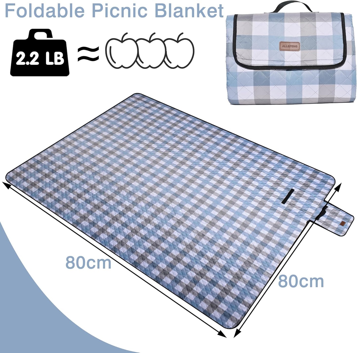 Extra Large Picnic Blanket 80''x 80'' Waterproof Foldable Picnic Mat for Beach, 5-Layer Outdoor Blanket for 6 to 8 Adults,Camping Grass Lawn Park Accessories Couple Park Wedding Registry(Grey)