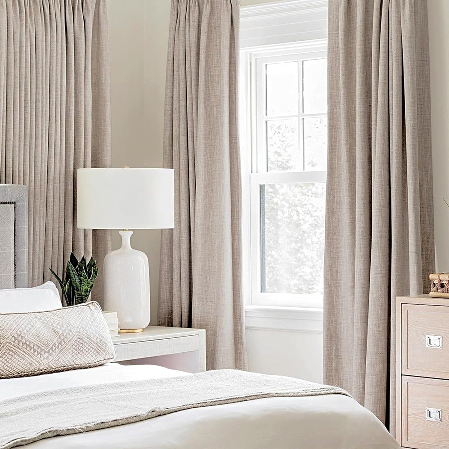 MIULEE Blackout Curtains for Bedroom Linen Texture Solid Thermal Insulated Natural Khaki Grommet Room Darkening Curtains & Drapes Luxury Decor for Living Room Nursery 52 x 84 Inch (2 Panels)