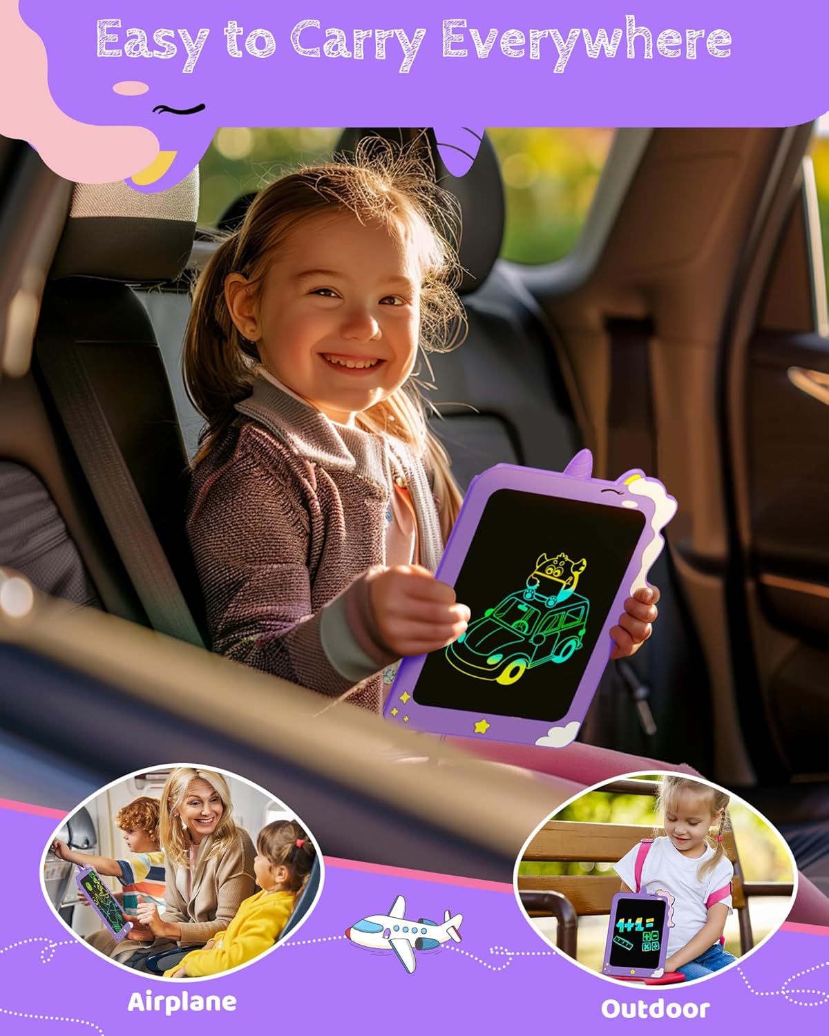 TEKFUN Birthday Gifts for Girls, 8.5inch Doodle Board, LCD Writing Tablet for Kids, Writing Pad Drawing Tablet, Travel Toys for 3 4 5 6 7 8 Year Old Boys Girls Birthday Christmas Gifts(Purple)