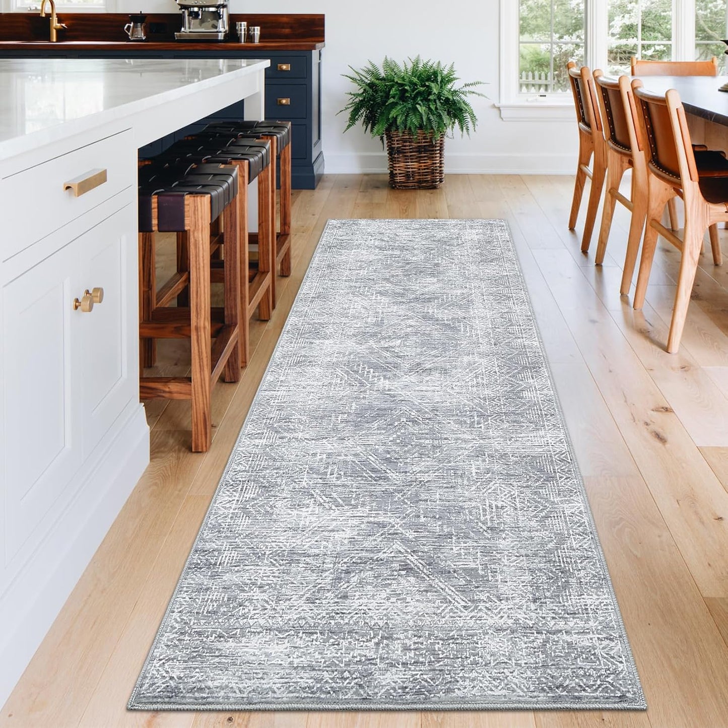 COZYLOOM 2x6 Runner Rug Hallway Modern Washable Distressed Accent Carpet with Non-Slip Backing, Ultra-Soft Contemporary Geometric Floor Mat for Living Room, Kitchen, Bedroom, Grey