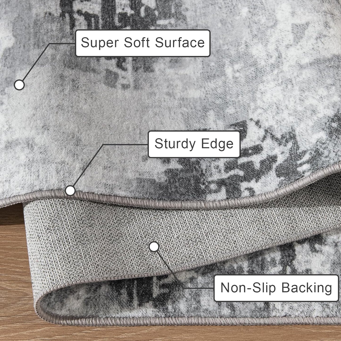 Kelarea Living Room Rug 4x6 Grey Area Rug Machine Washable Rugs, Non Slip Abstract Vintage Indoor Carpet for Bedroom, Nursery, Classroom, Dining Room, Home Office