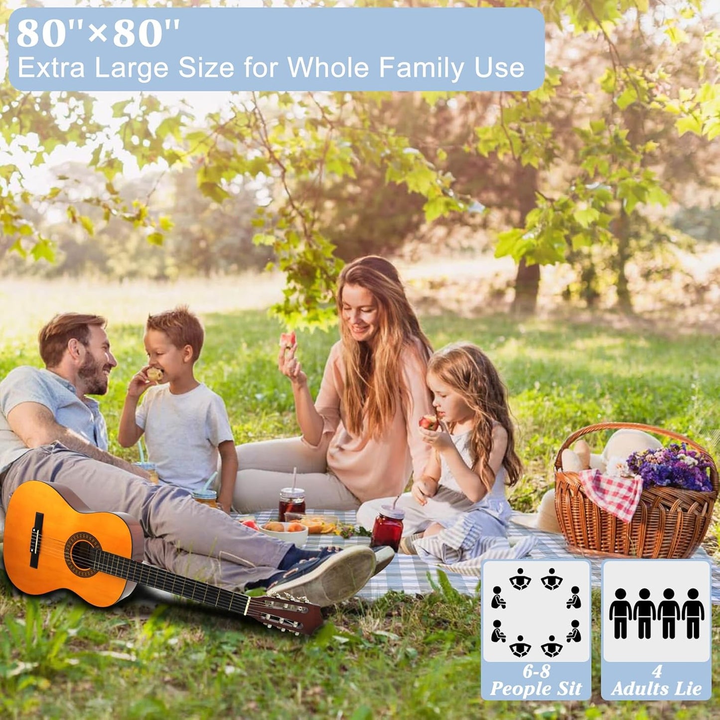 HX&OD Outdoor Picnic Blanket, Extra Large, 80''x80'' Waterproof Foldable Blankets Gingham Picnic Mat for Beach, Camping Grass Lawn Park Accessories Cute Couple Ideas Wedding (Coffee Color, 80”x80”)
