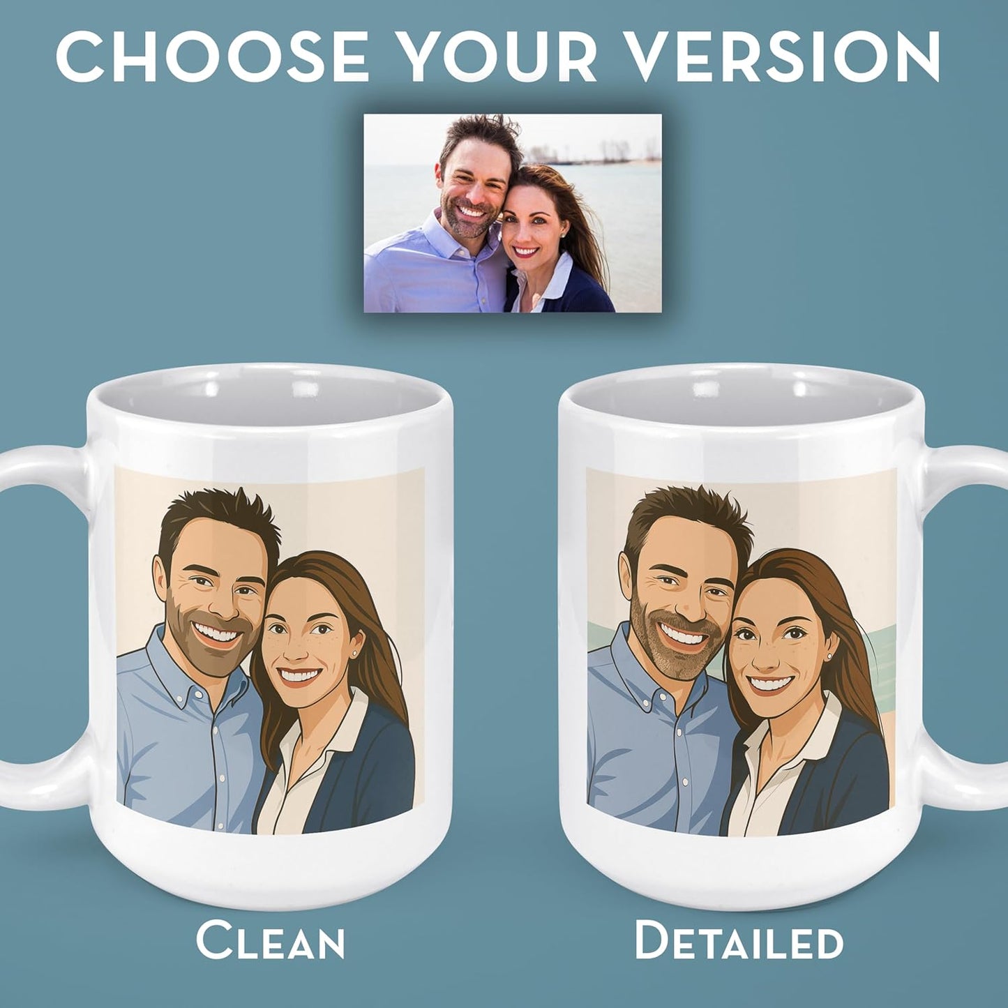 Personalized Coffee Mug, Custom Drawing Portrait Gift, Funny Customized Coffee Gift for Men & Women, Custom Mugs with Pictures, Yellow 15oz Customized Ceramic Tea Cup