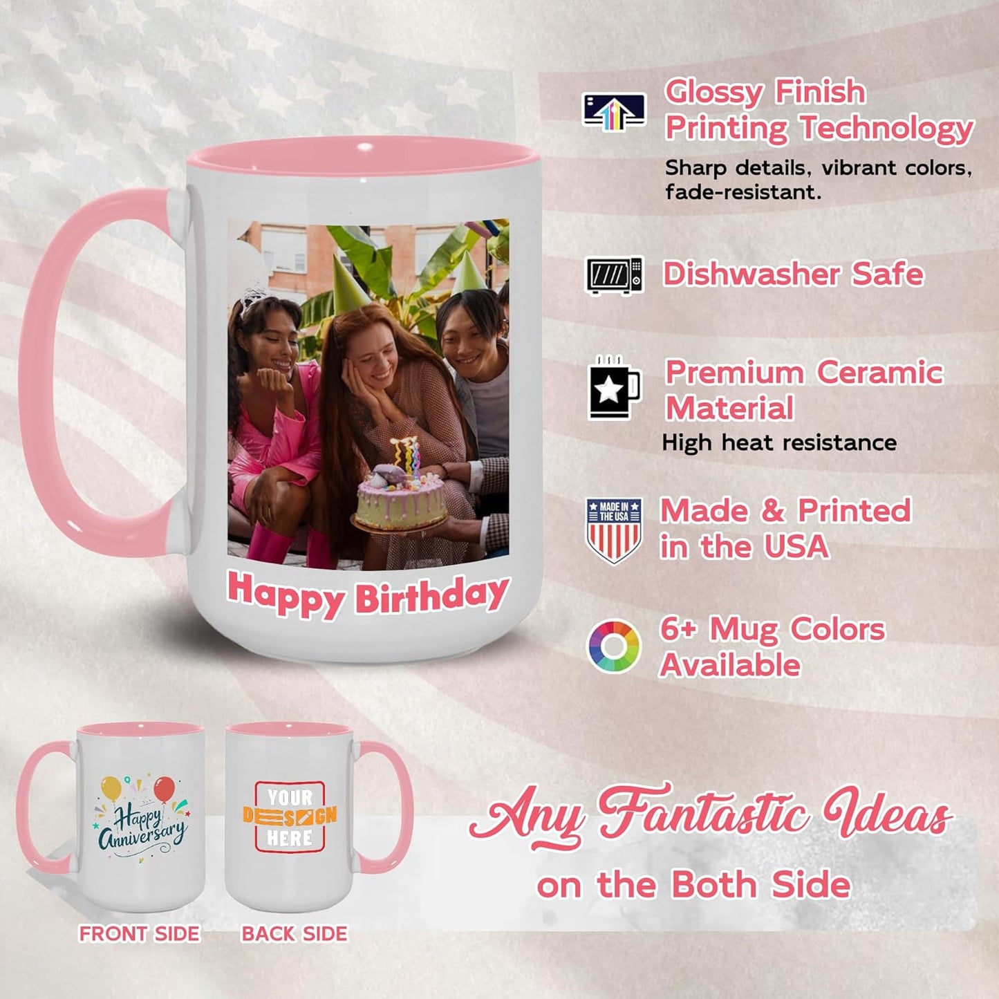 Custom Mug Upload Your Picture Personalized Coffee Mug with Photo Text Name Customized Cup Unique Ideas Gifts for Men Women Mom Dad Girlfriend Boyfriend Friend Family (Pink, 11oz)