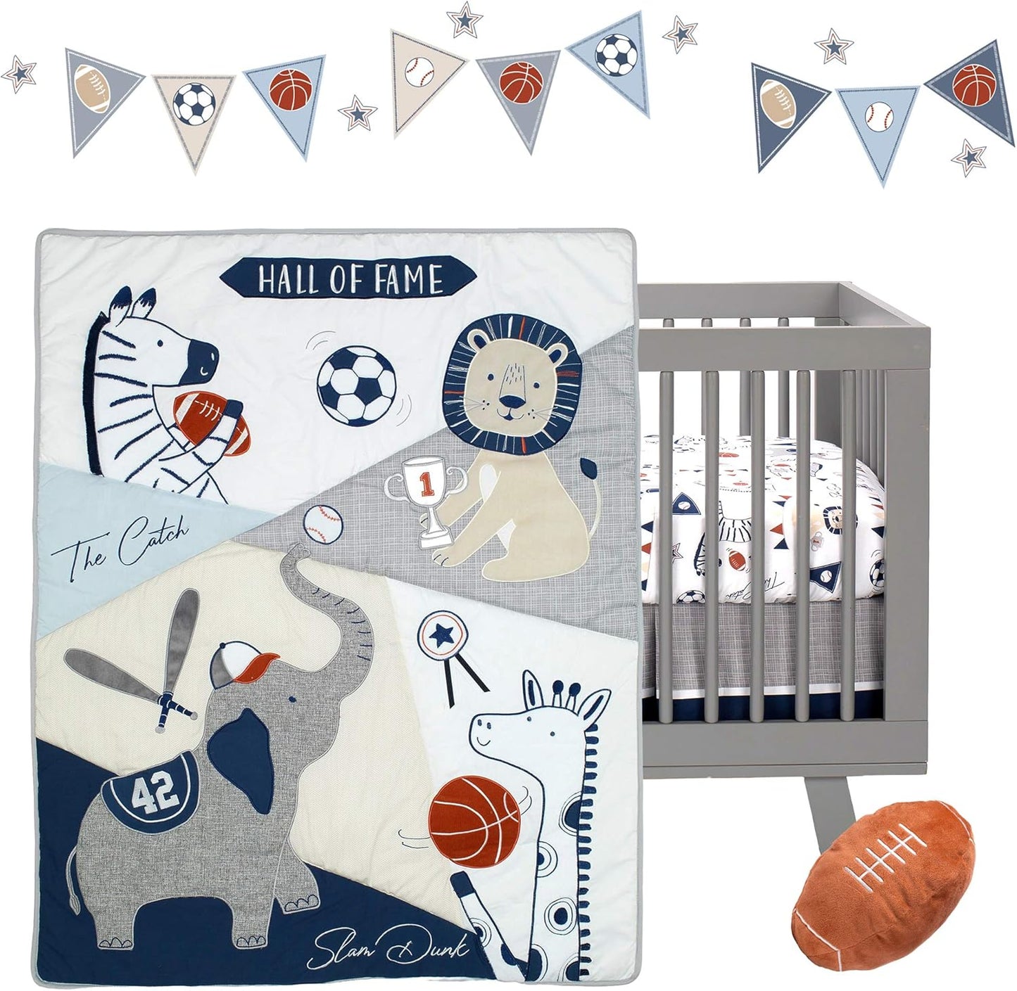 Lambs & Ivy Hall of Fame Sports Animals 5-Piece Crib Bedding Set - Gray/Blue