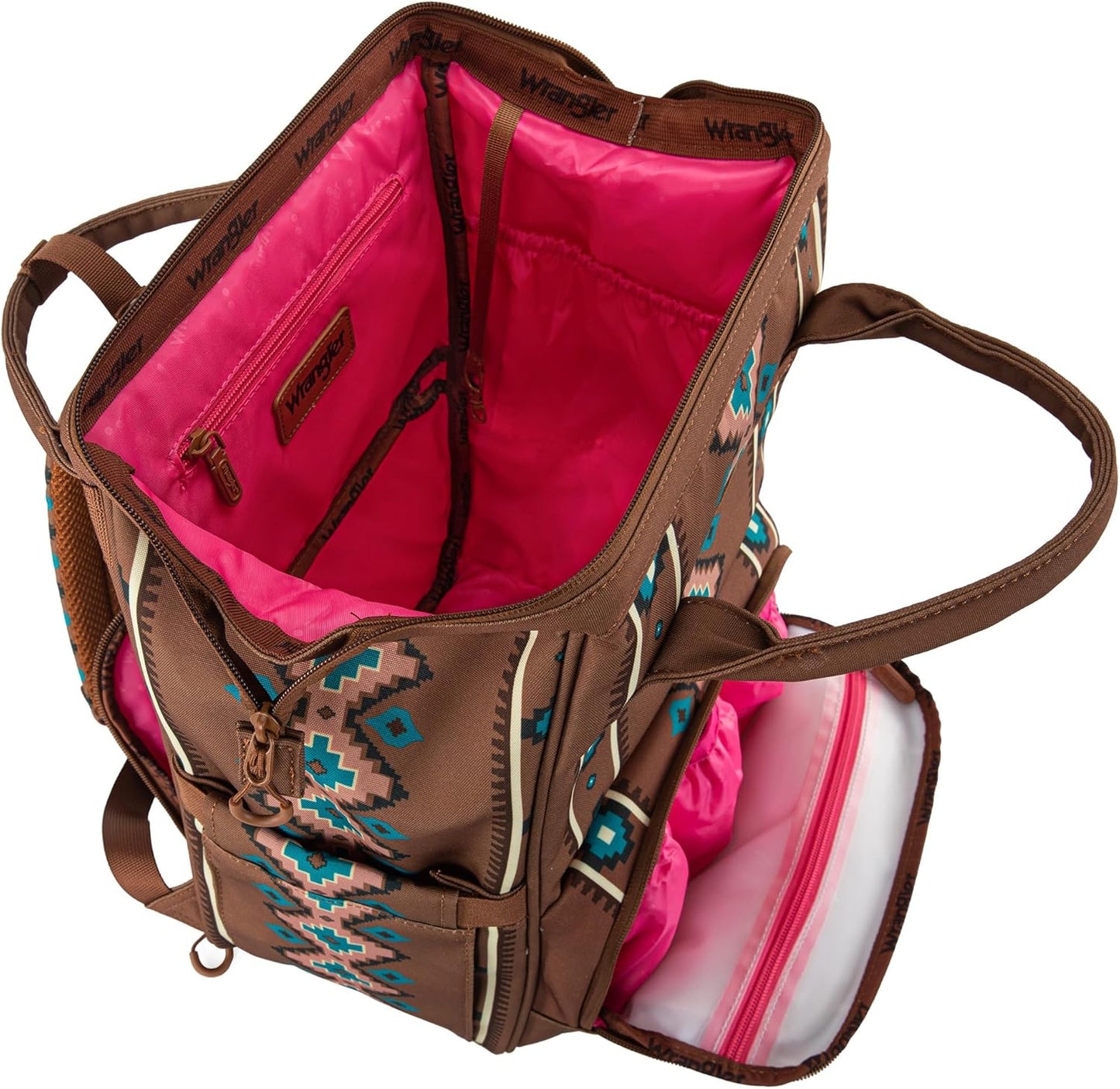 Wrangler Aztec Backpack Organized Daypack Travel Baby Bag with Stroller Strap and Side Bottle Pockets