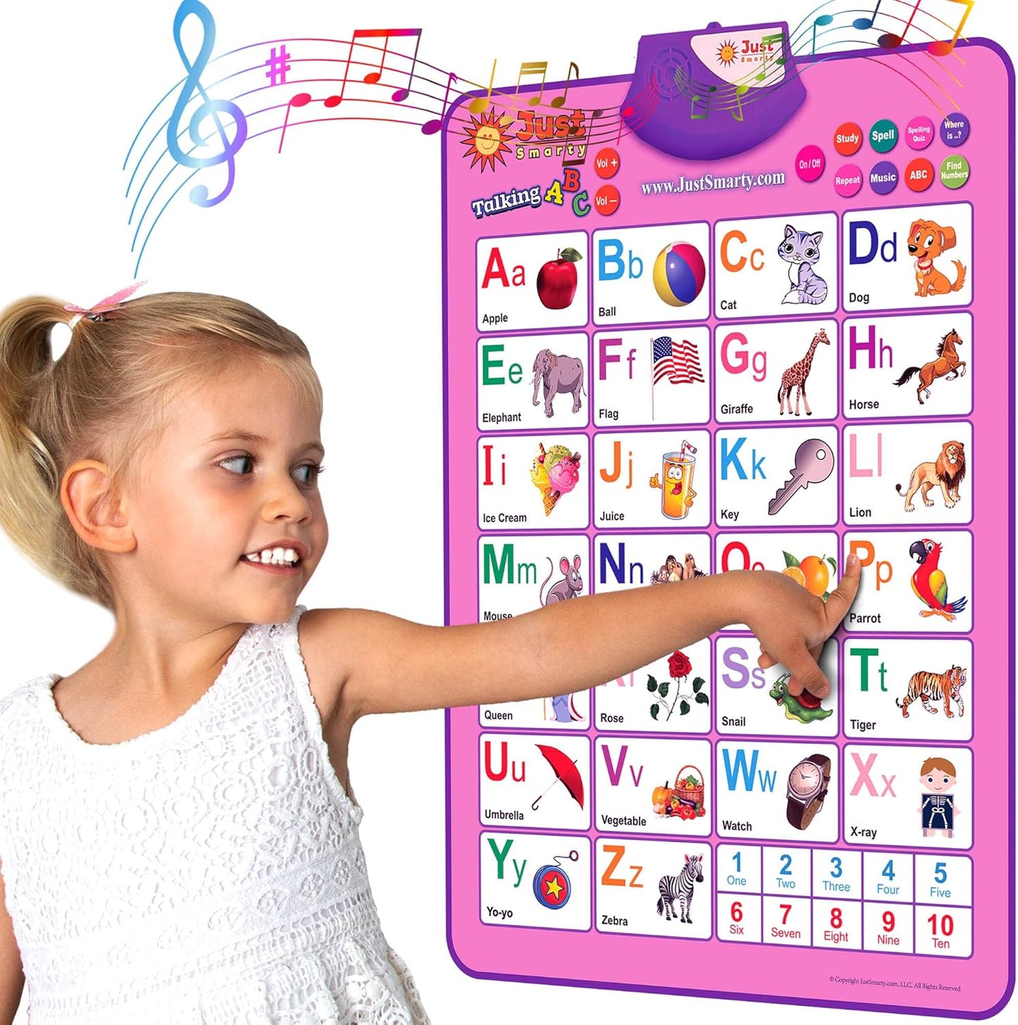Just Smarty Interactive Alphabet Wall Chart | Talking ABCs & 123s Music Poster | Learning Toys for Toddlers 1-3 | Best Gift for Toddler Girl Ages 1 2 3 4 5 | Learning Posters for Toddlers 2-4 Years