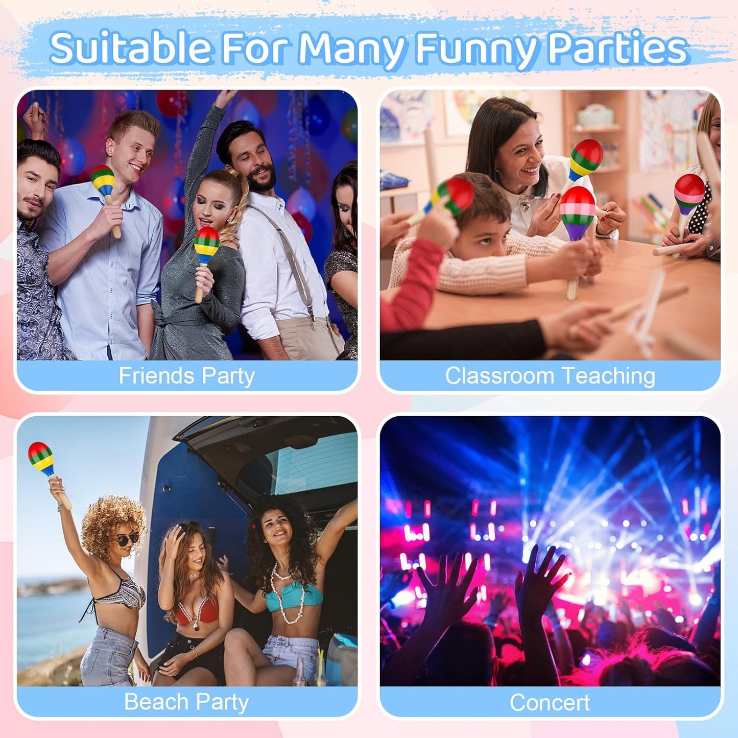 24 Pcs Maracas Hand Percussion Rattles 7.87 Inch Wooden Rumba Shaker Maracas for Adults Kids Maracas Musical Instrument Mexican Fiesta Wood Maracas(Mexican Color & Coloful)