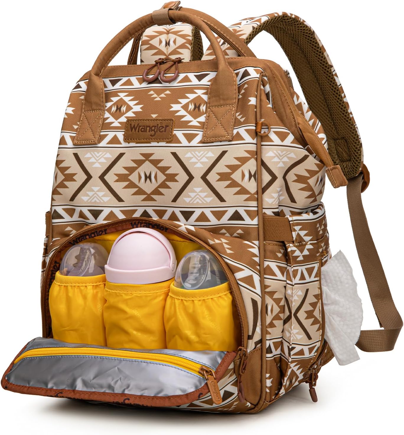 Wrangler Aztec Backpack Multifunction Baby Travel Bag with Changing Pad, Stroller Straps and Pacifier Case WG2204-91103TN