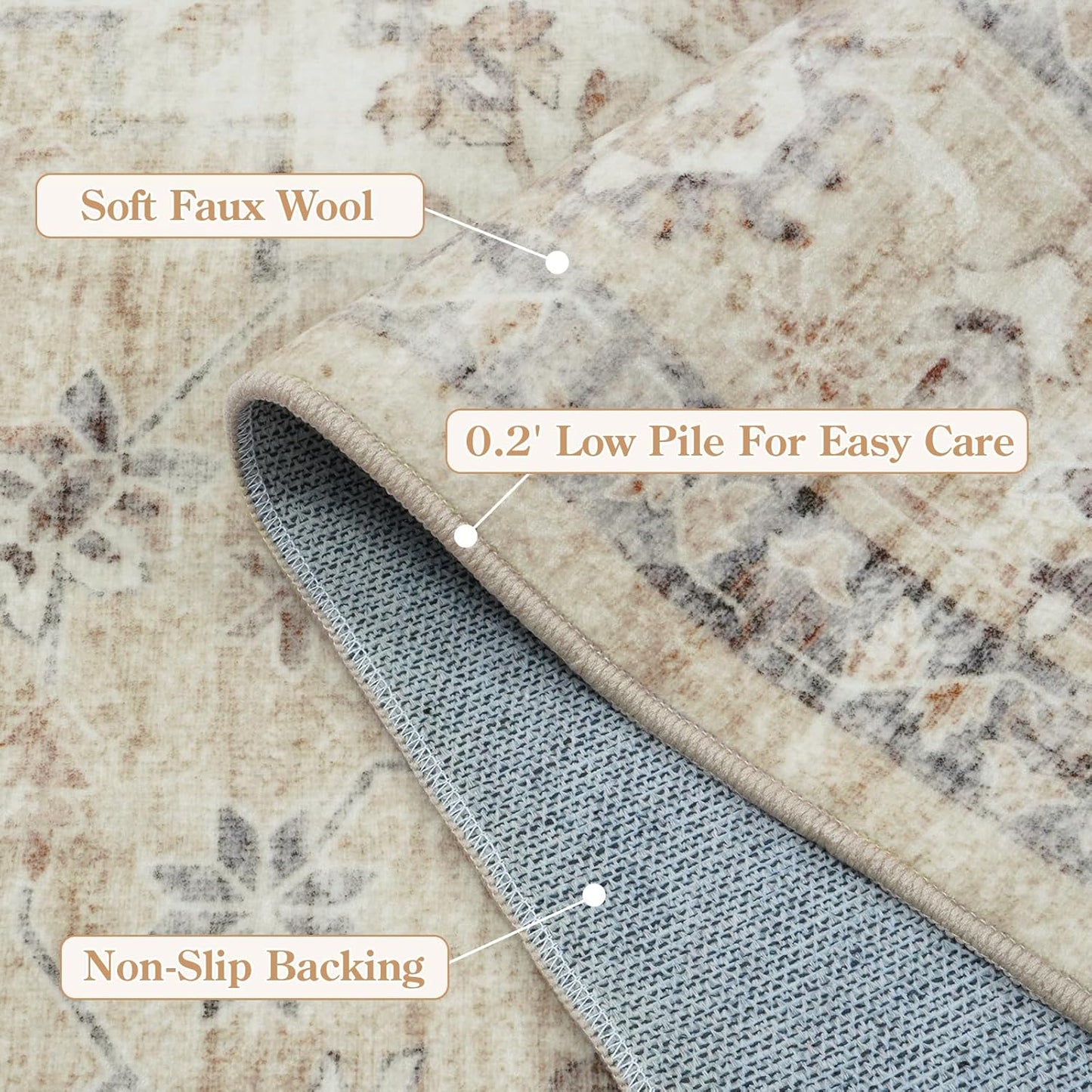 LIVEBOX Washable Rug 2x3 Kitchen Mats for Floor Entryway, Non Slip Front Door Mat for Bathroom Hallway, Boho Low-Pile Small Carpet Farmhouse Throw Indoor Rugs for Bath Sink, Tan