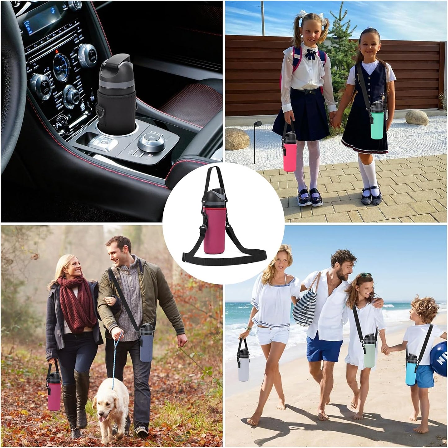 Neoprene Water Bottle Carrier Bag with Adjustable Shoulder Strap for Owala 24 OZ Tumbler, Insulated Water Bottle Cover for Owala FreeSip Insulated Water Bottle (Mauve, 24 OZ)