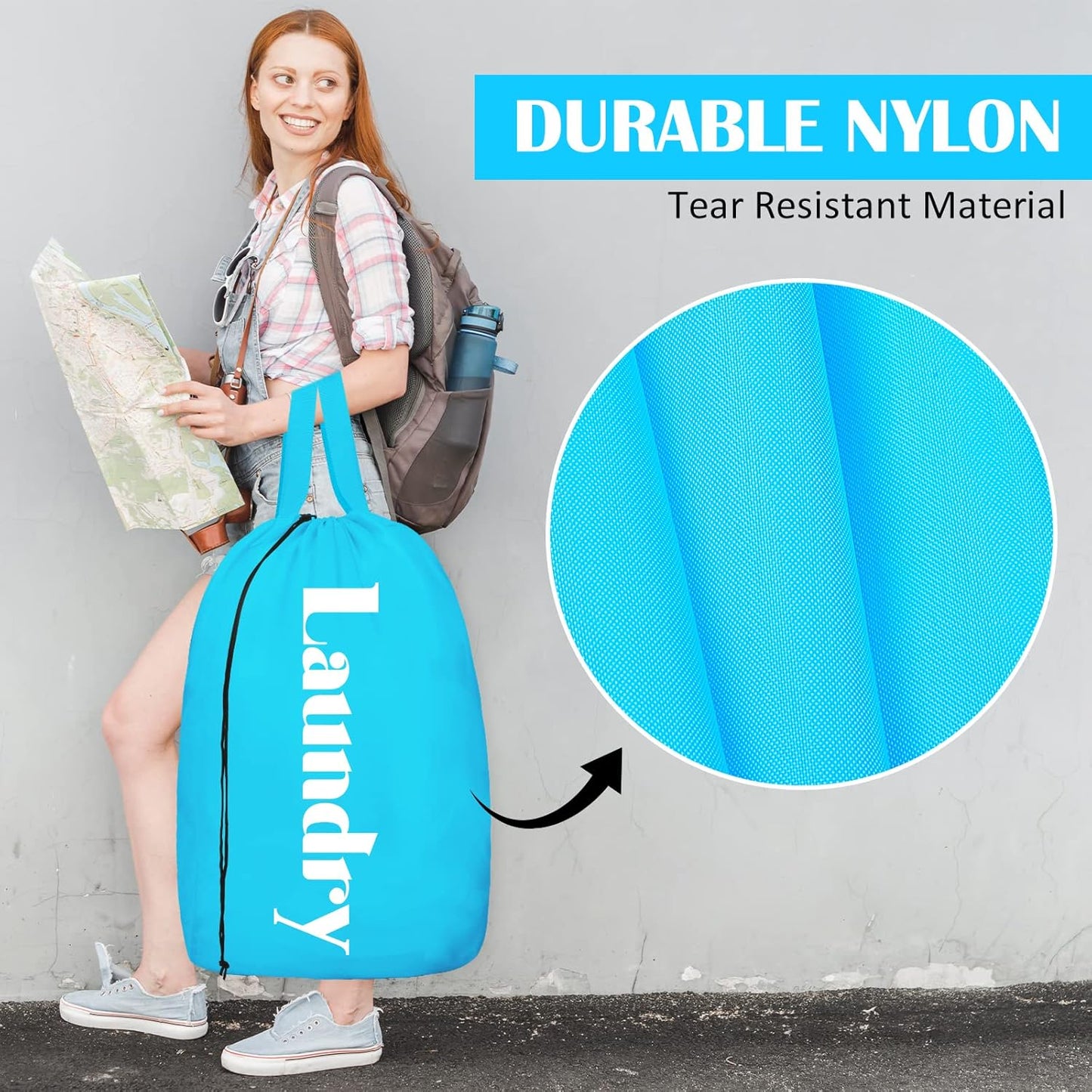 Sylfairy 2 Pack XL Laundry Bag with Strap,Heavy Duty Travel Laundry Bag,Rip-Stop Dirty Clothes Shoulder Bag with Drawstring,Easy Fit a Laundry Hamper or Basket Travel Essentials