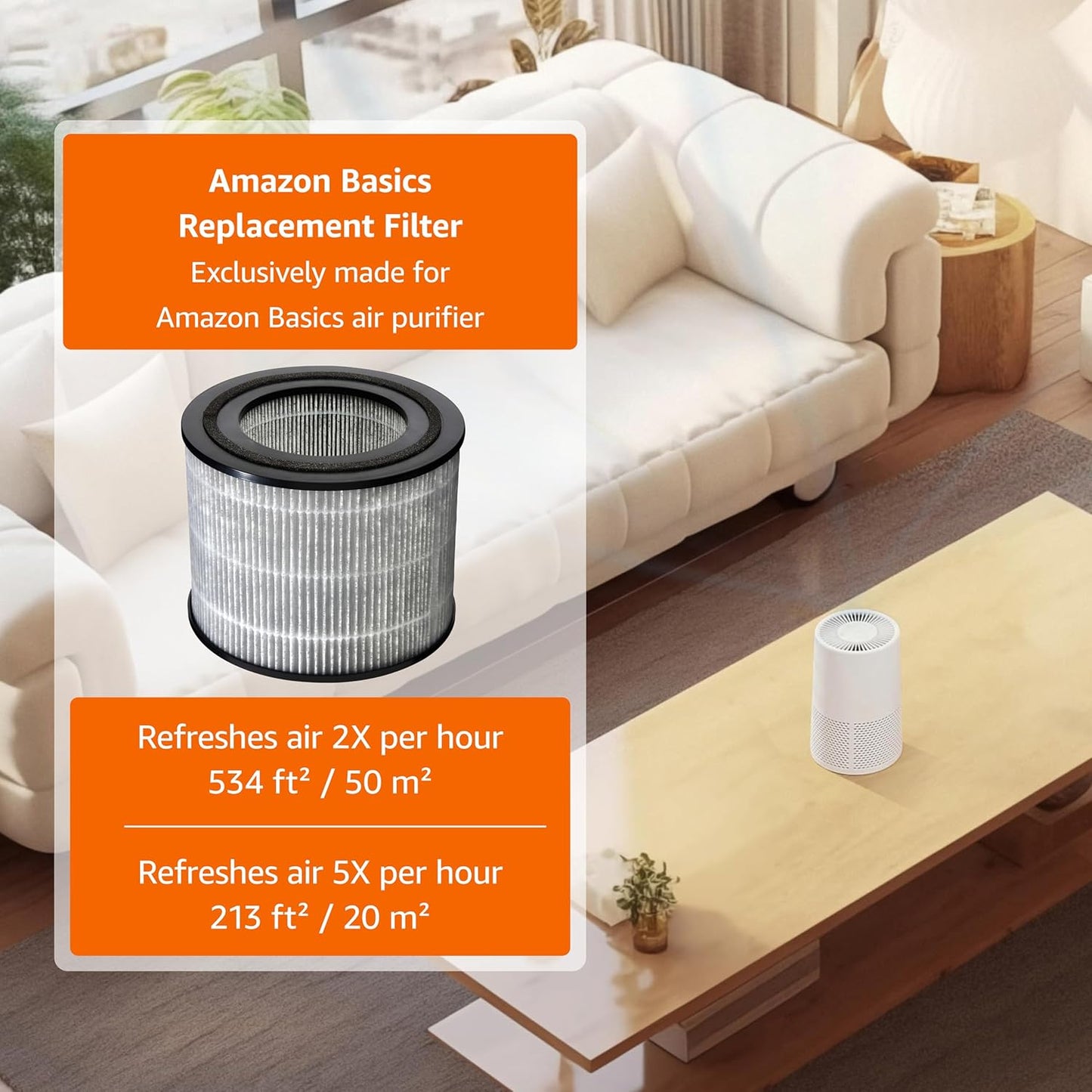 Amazon Basics Air Purifier for Home and Office, With 3-Stage Filtration, HEPA Filter With Activated Carbon, 3 Speeds, Timer, Sleep Mode (32db), Energy Star Certificate, Covers Up to 1067 Sq ft, White