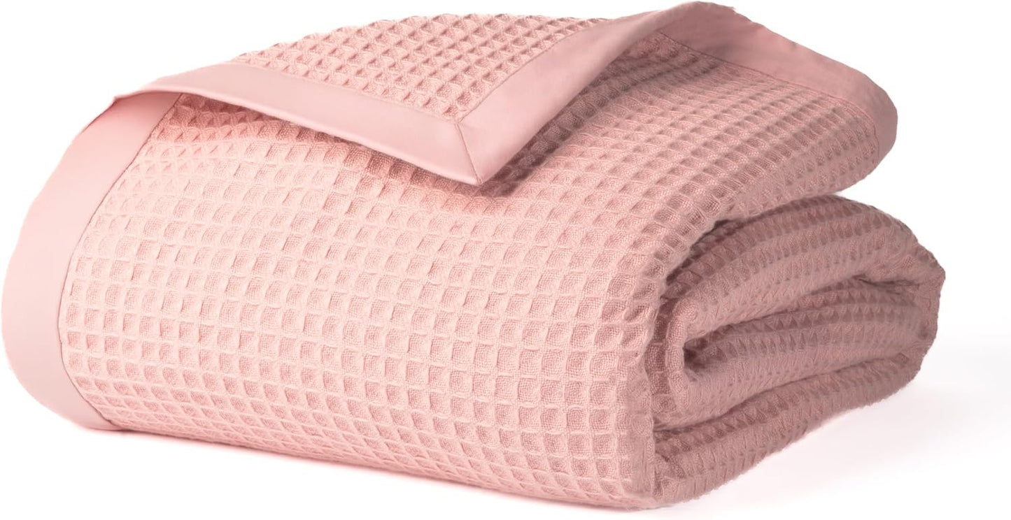 Salt Earth GOTS Certified 100% Organic Cotton Throw Blanket, 55" X 60" Blankets & Throws for Bed, Throw Blanket for Couch,Modern & Cozy Blanket, All Season Waffle Blanket, Soft Blanket (Misty Rose)