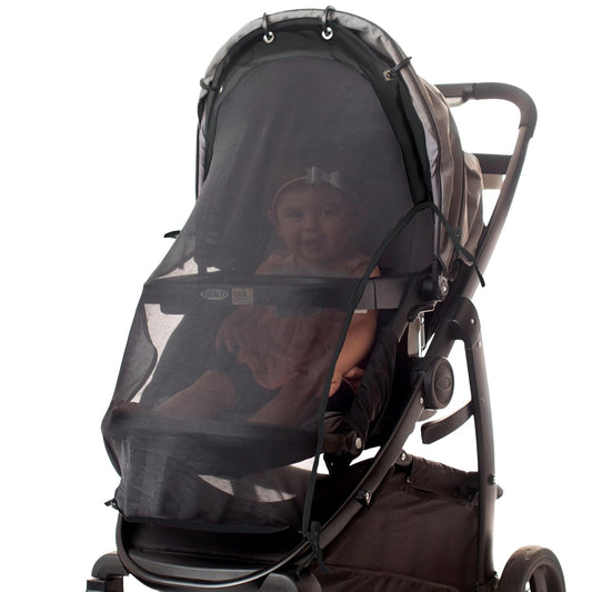Stroller Sun Shade - Universal UV Protection Cover for Strollers Sunshade with See Through, Clip-On Sun Blocker, Sun Shield for Baby, Breathable Adjustable Fit, Full Coverage, L Black