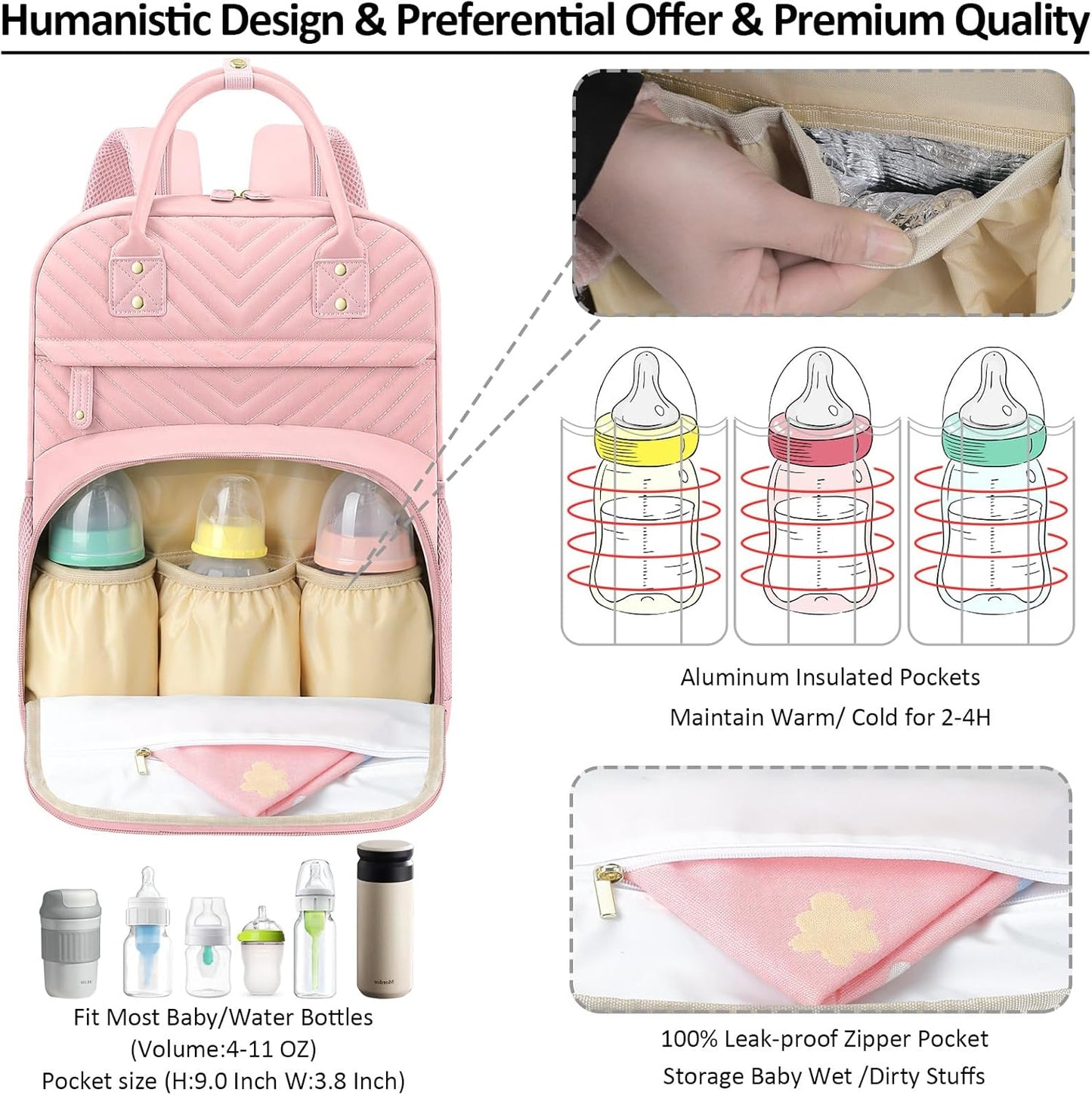 Diaper Bag Backpack Tote for Women Large Capacity, Baby Bag with Insulated Pockets Multifunctional Diaper Bags For Baby Girl Boy Waterproof Baby Bags For Boys Girls Maternity Bag Baby Pink