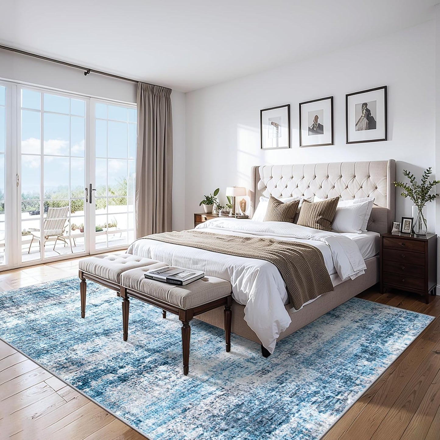 Area Rugs 10x14 Living Room - Washable Rug Modern Abstract Soft Large Neutral Non-Slip Carpet Indoor Floor Thin Carpets for Bedroom Dining Room Farmhouse Nursery Home Office Blue Grey