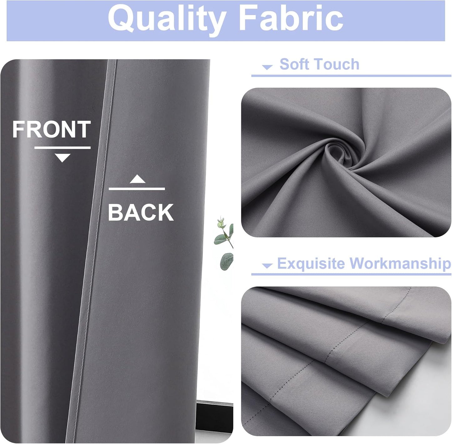 Simplebrand Ava Light Grey Blackout Curtains for Bedroom 72 Inch Length 2 Panels, Privacy Thermal Insulated Rod Pocket Door Window Curtains for Patio French Door Front Door, W40 x L72 Inch, Light Grey