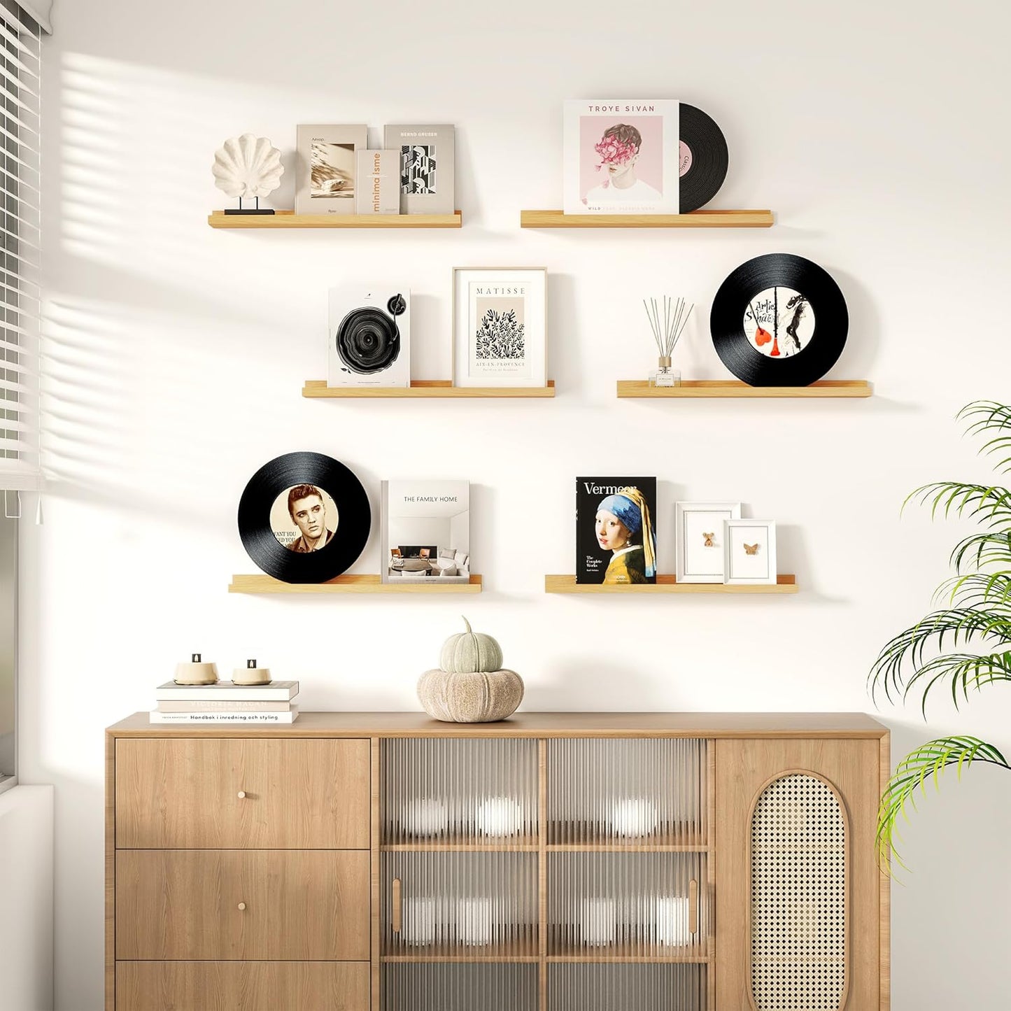 Picture Ledge Shelf for Wall, Floating Shelves Set of 4, 24 Inch Long Nursery Book Shelves for Toys Storage, Kids Bookshelf Wall Mounted for Books Photo Frames, Oak