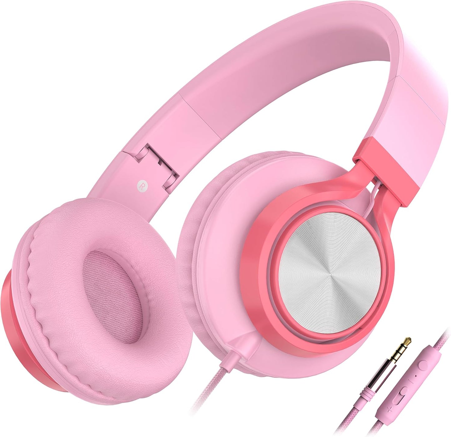 AILIHEN C8 Girls Headphones, On-Ear Headphones Wired with Microphone and Volume Control Foldable Corded Stereo 3.5mm Headset for Girls School Chromebook Laptop Computer PC Tablets Travel (Pink)