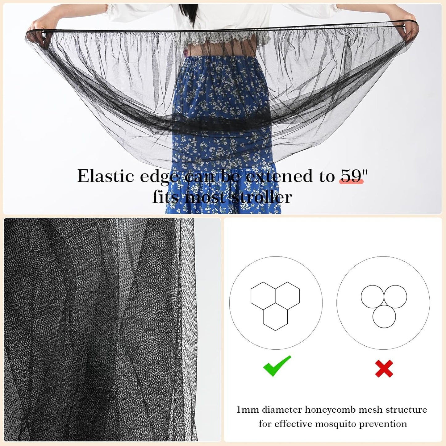 Baby Mosquito Net for Stroller, Perfect Bug Net for Stroller/Bassinets/Cradles/Playards/Pack N Plays and Portable Mini Crib, Durable Baby Insect Netting, Black