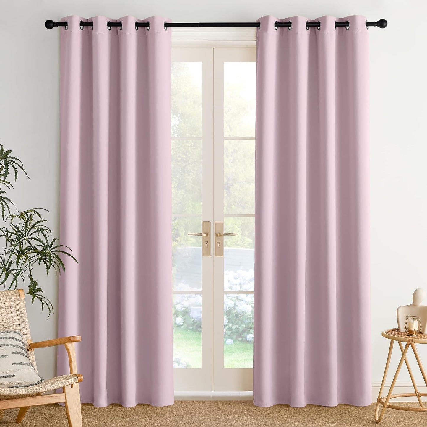 NICETOWN Pink Room Darkening Curtains for Bedroom 84 inches Long 2 Panels, Thermal Grommet Curtains for Living Room, Noise Reducing Privacy Window Treatment Shades for Nursery, Laundry Patio, W52