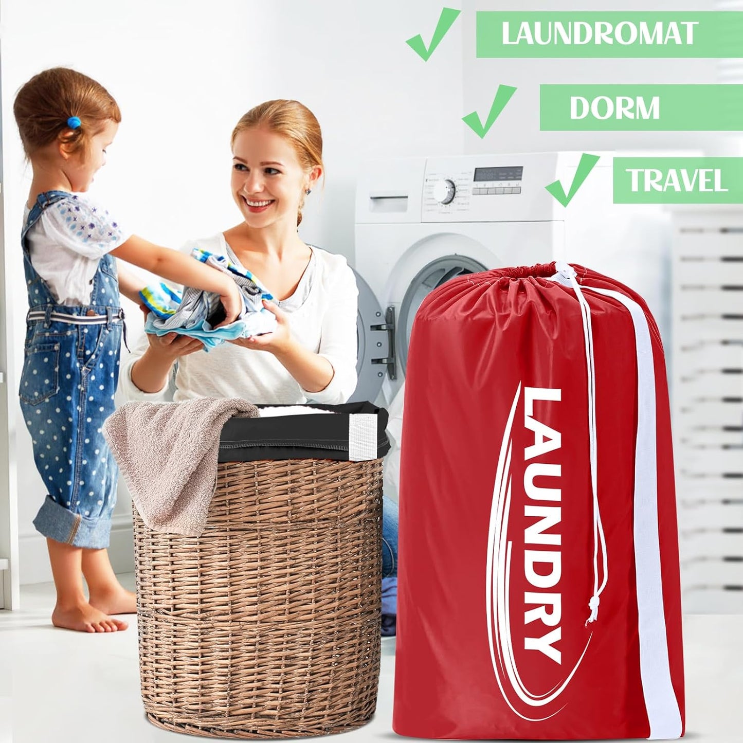 Sylfairy 2 Pack XL Laundry Bag with Strap,Heavy Duty Travel Laundry Bag,Rip-Stop Dirty Clothes Shoulder Bag with Drawstring,Easy Fit a Laundry Hamper or Basket Travel Essentials