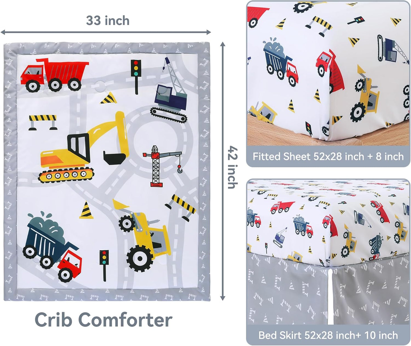 Viviland 3 Pieces Baby Bedding Set for Boy Girls, Baby Bedding Set for Newborn, Infant & Toddler - CAR