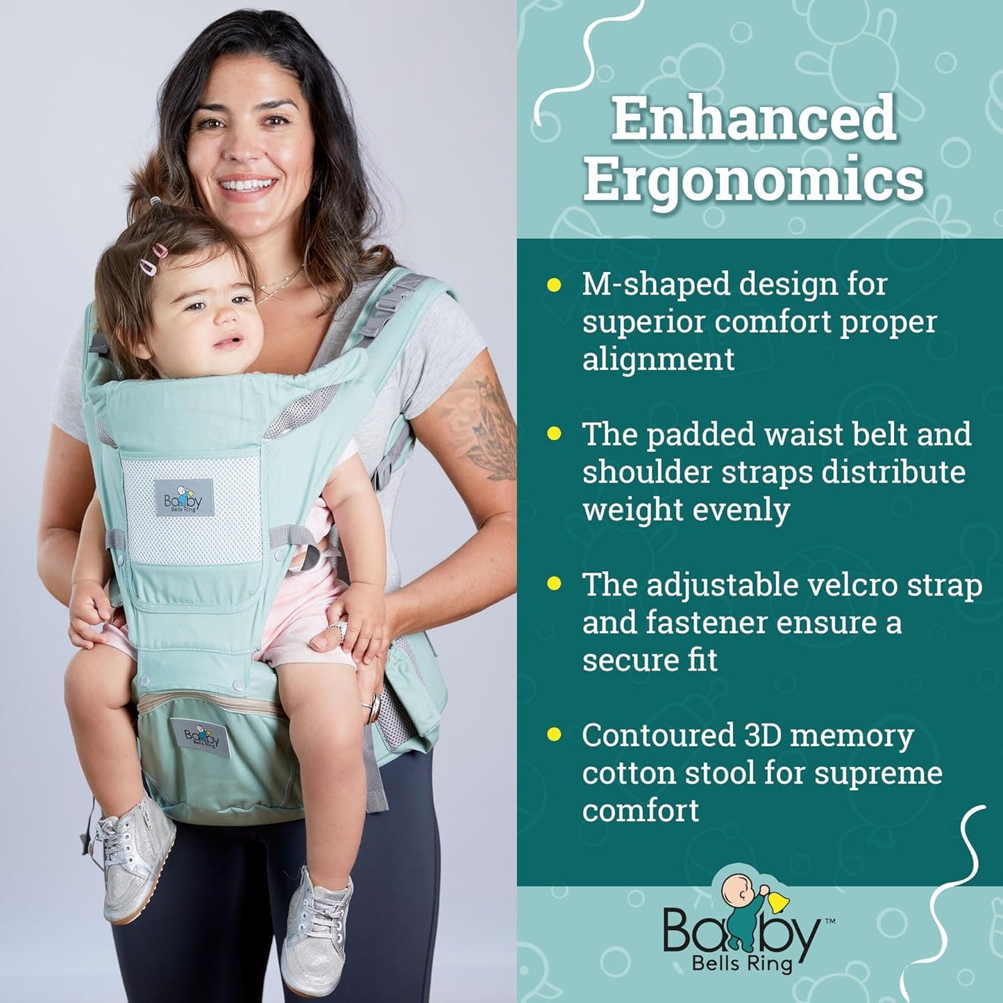Baby Carrier - 6-in-1 Ergonomic Soft Carrier with Hip Seat and Large Storage, Front and Back Positions, Adjustable Waist Up to 43 Inches, for Infants Aged 2-36 Months, Weighing 6-45 lb