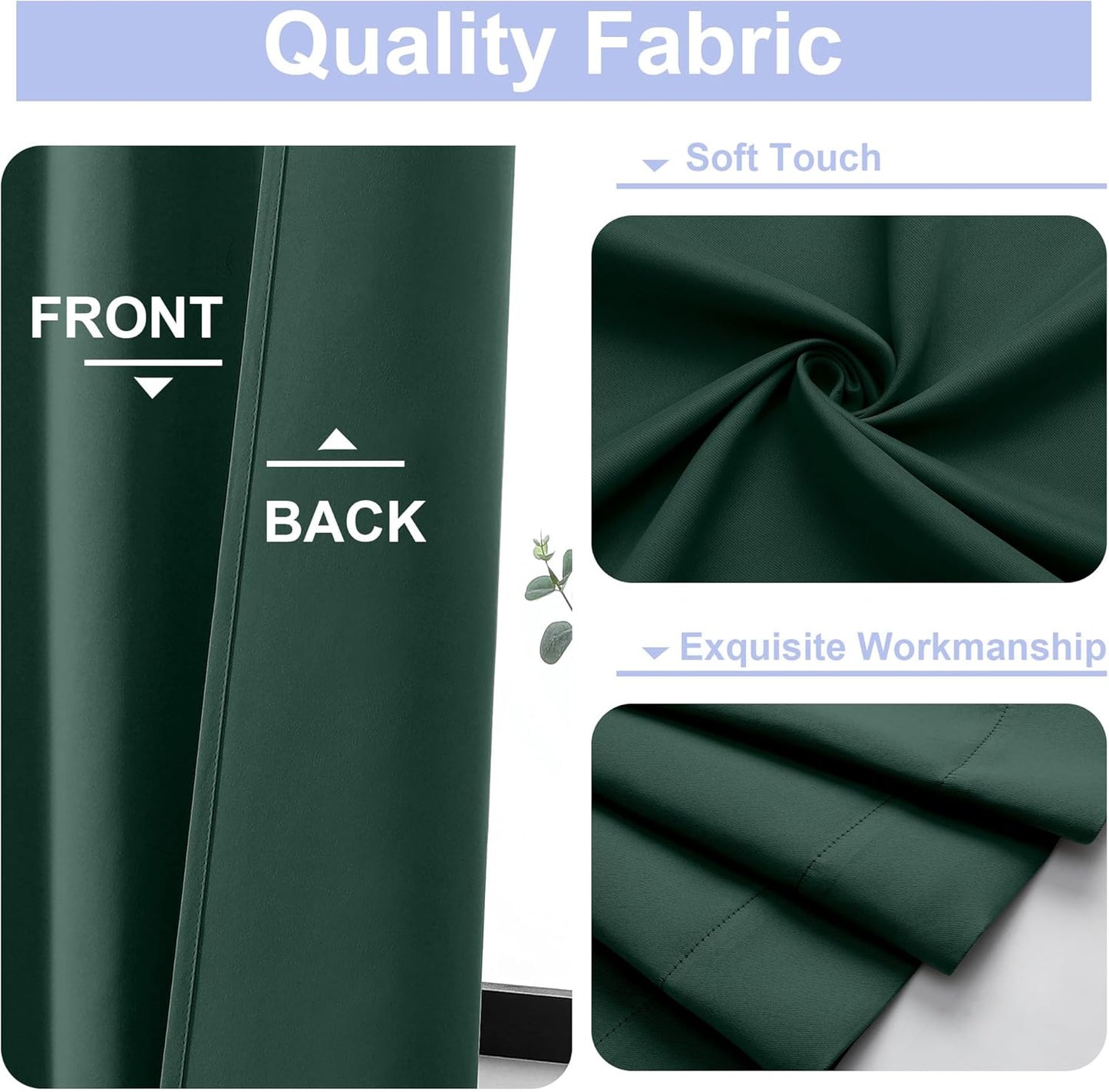 Simplebrand Ava Ever Green Short 36 Inches Blackout Curtain 2 Panels Set, Half Window Rod Pocket Privacy Curtain Tiers for Kitchen, Curtains Blackout for Bathroom Shades, W40 x L36 Inch, Ever Green