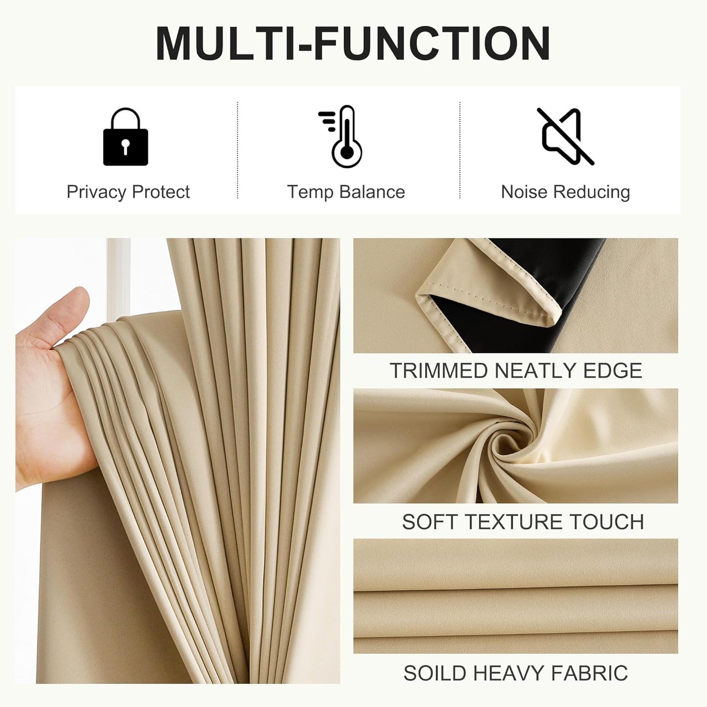 NICETOWN Bedroom Curtains 63 Inches Length, 100% Blackout Drapes Thermal Insulated with Grommet for Living Room Office Privacy Darkening Curtain, 2 Panels, 42 x 63 Inch, Biscotti Beige