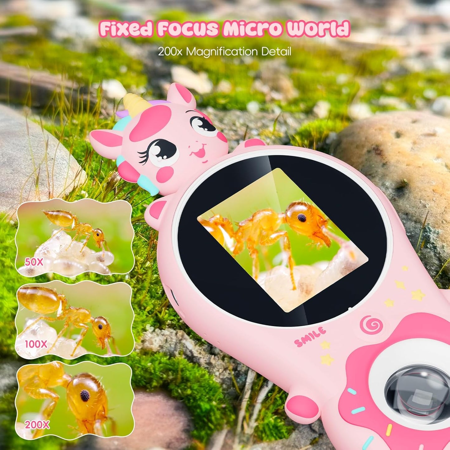 Kids Microscope,Ashfly 200X Magnifier for Kids,Mini Pocket Portable Digital Microscope for Educational Science Toys,Birthday Gifts for Age 3 4 5 6 7 8 Girls