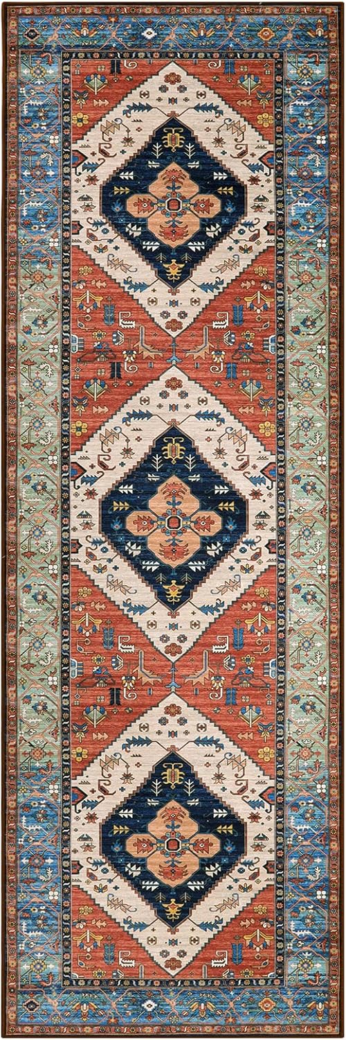 Lahome Boho Kitchen 2x7 Runner Rug - Non-Slip Washable Hallway Runner, Oriental Distressed Non-Shedding Rugs Carpet for Entryway Bedroom Laundry Room