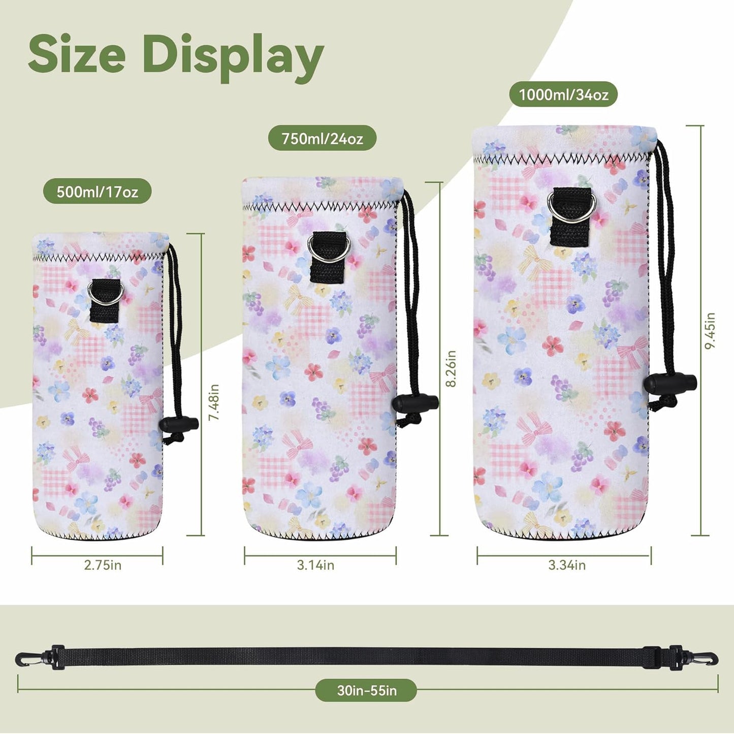 Neoprene Water Bottle Carrier Bag with Adjustable Shoulder Strap for Men Women Walking Hiking,Portable Insulated Holder Case for Stainless Steel/Glass/Plastic Bottles