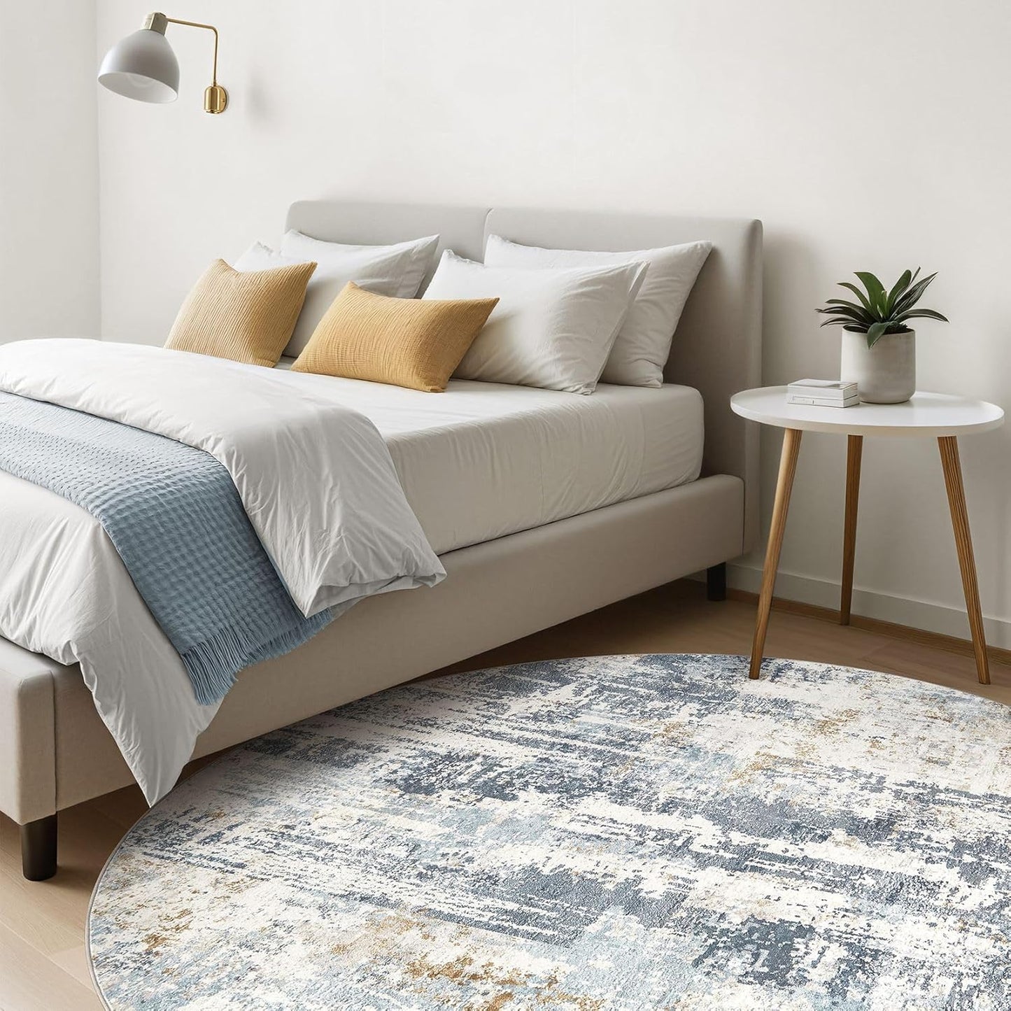 Round Rug Living Room Rugs: 10Ft Washable Circle Large Abstract Modern Soft Stain Resistant Non Slip Indoor Floor Carpet for Bedroom Nursery Office Dining Room Dorm Home House Decor- Light Blue