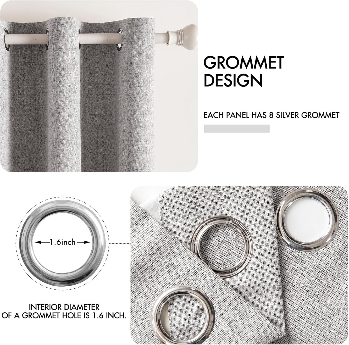 MIULEE Linen Texture Curtains for Bedroom Solid 100% Blackout Thermal Insulated Greyish White Curtains Grommet Room Darkening Drapes for Living Room Nursery 52x72 Inch (2 Panels)