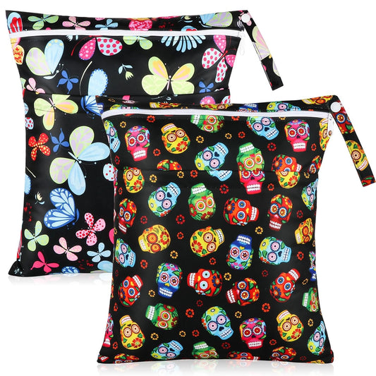 Angel Love Wet Bag for Swimsuit, Baby 2PCS Waterproof Washable Reusable Wet Bag with Two Zippered Pockets - Beach, Pool, Gym Bag for Swimsuits or Wet Clothes L281282