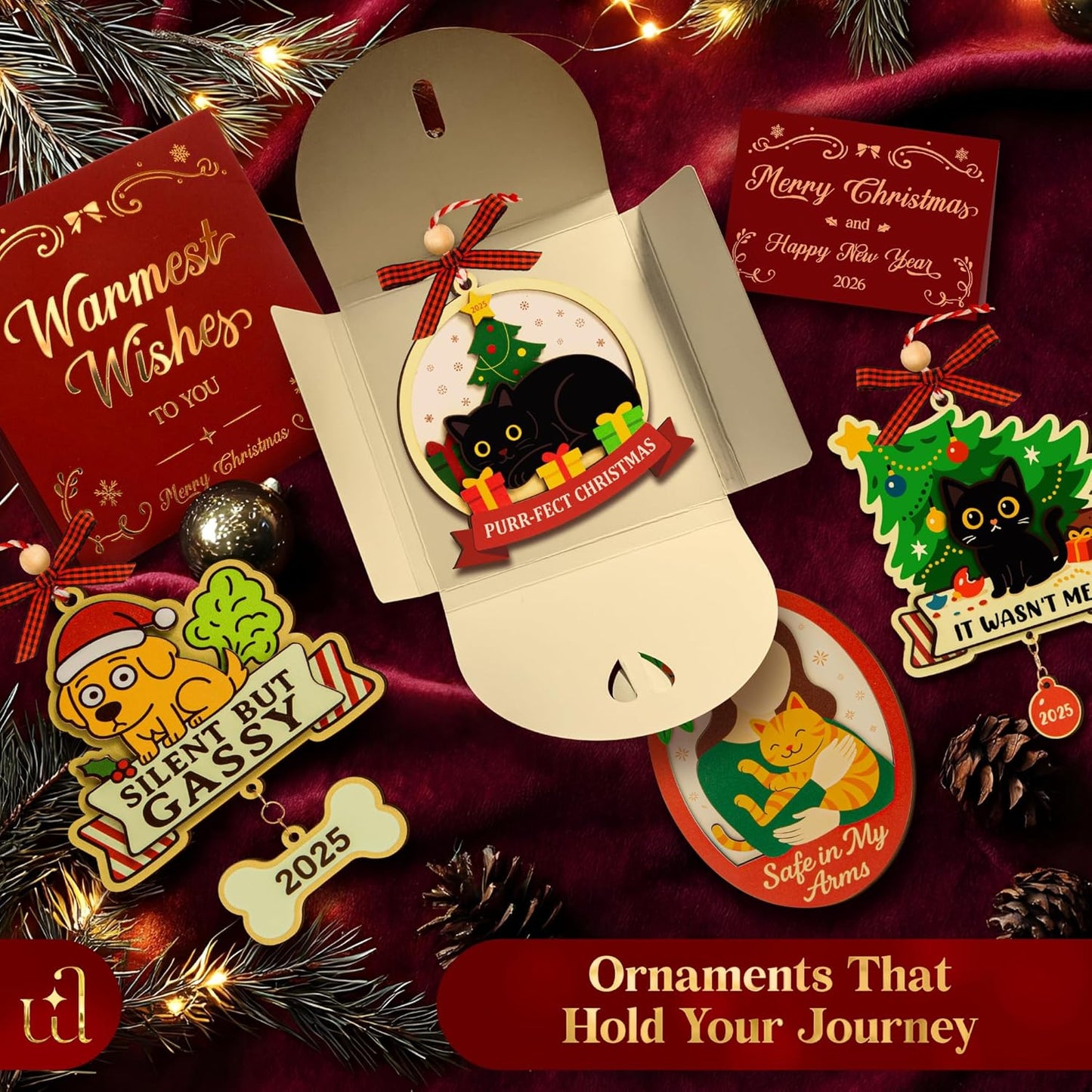 Black Cat Ornaments for Christmas Tree Decorations - Funny Black Cat Gifts for Women, Cute Cats Christmas Ornaments for Cats Lovers, Kitten Ornament Ideas