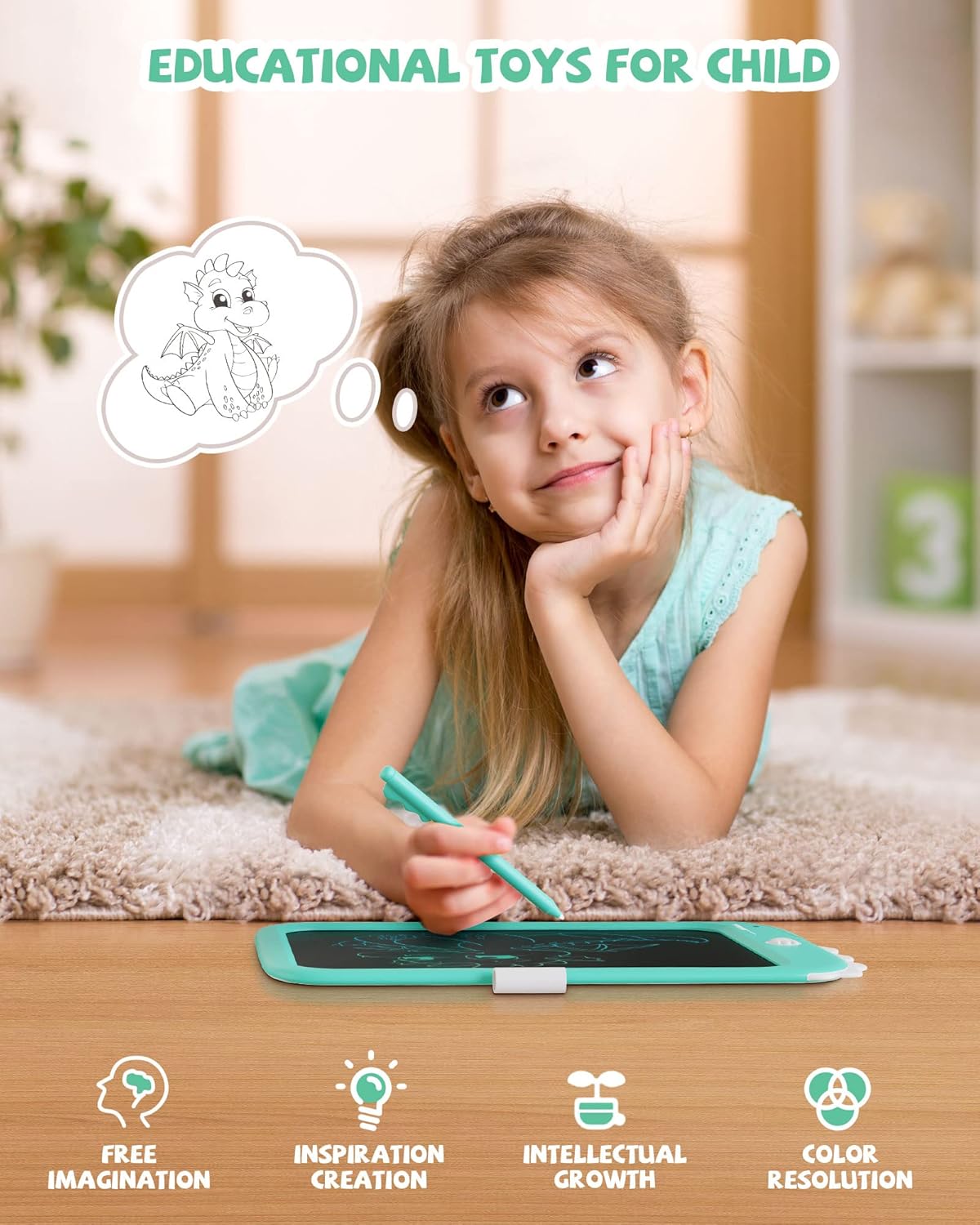 LCD Writing Tablet Dinosaur Toy for Kids,10 inch Doodle Board Drawing Pad Tablet with Lock Function, Erasable, Portable, Educational Learning Toy Gifts for 3 4 5 6 Years Old Boys Girls (Blue)