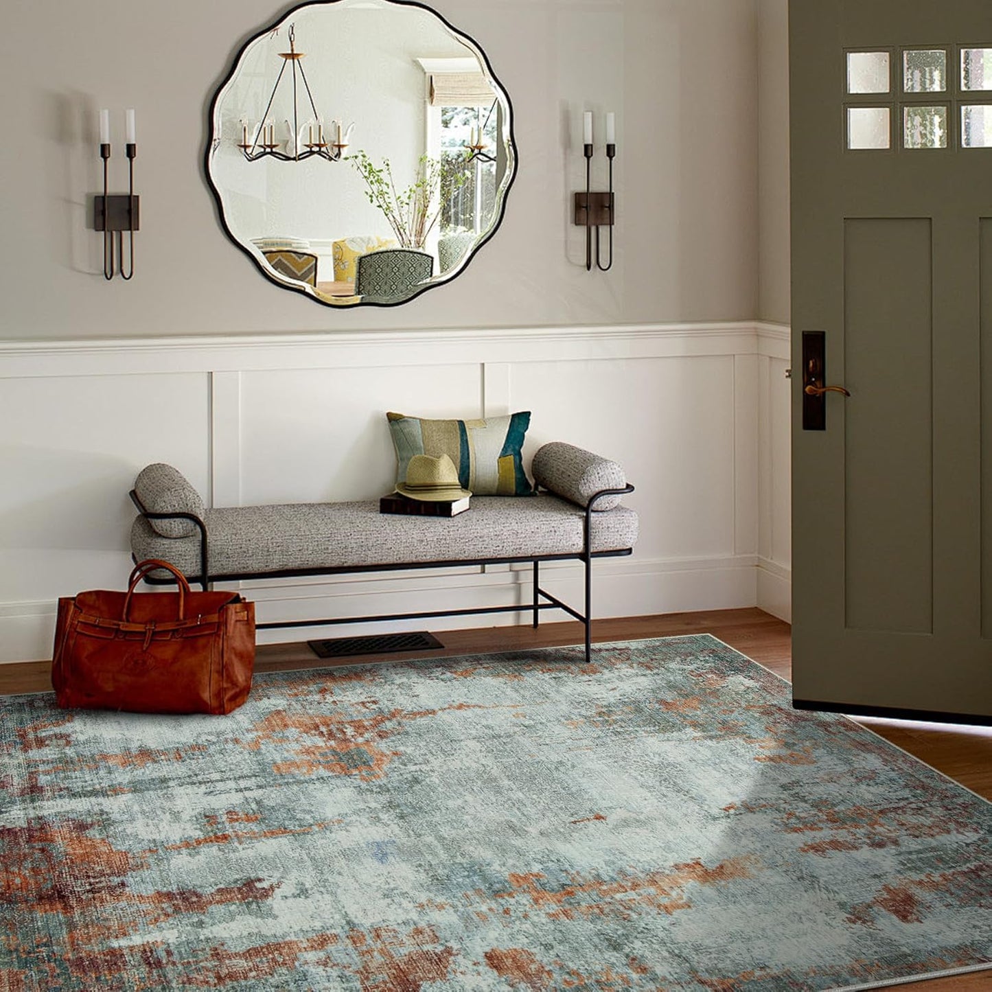 6x9 Area Rugs for Living Room Rug Washable: Modern Rug for Dining Room Bedroom Carpet Non Slip Low Pile 6 by 9 Indoor Abstract Nursery Home Office Red Brown