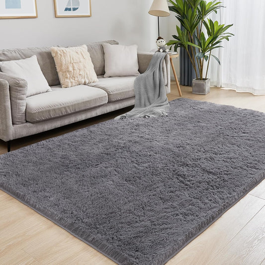 Fluffy Area Rug, 4x5.8 Grey Rugs for Bedroom, Soft Plush Area Rugs for Living Room, Nursery, Study Room, Dressing Room, Home Decor