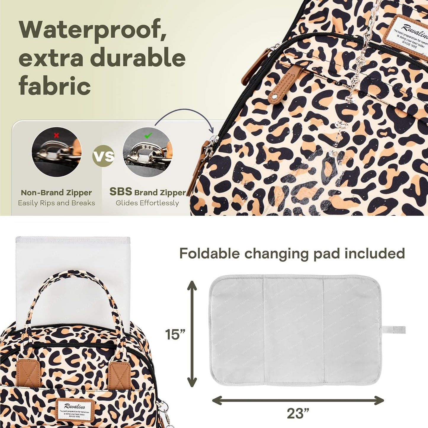 RUVALINO Diaper Bag Backpack-Multifunction Baby Travel Bag with Changing pad, Insulated Bottle Holders & Pacifier Case, Large Capacity, Waterproof, Yellow Leopard