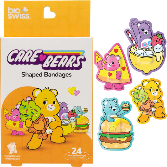 BioSwiss Care Bears Bandages, Sweet and Sour Care Bear Shaped Self Adhesive Bandage, Latex Free Sterile Wound Care, Fun First Aid Kit Supplies for Kids, 24 Count