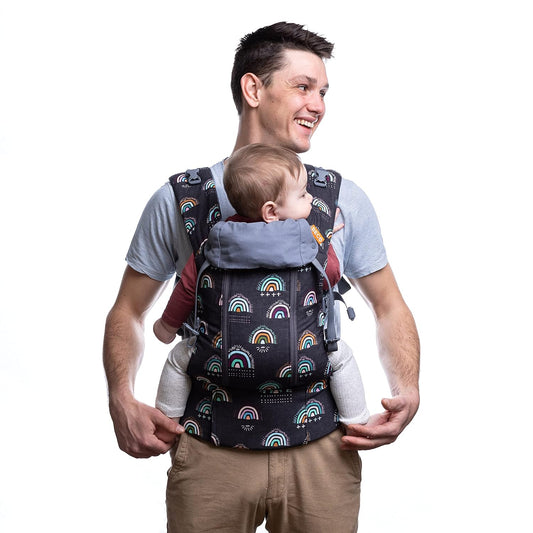 Beco Baby Carrier 8 Hybrid Newborn to Toddler Carrier (7-45lbs) - All in 1 Mesh Backpack, Front and Hip Carrier with Adjustable Seat - Cooling Ergonomic Carrier (Boho Rainbow)