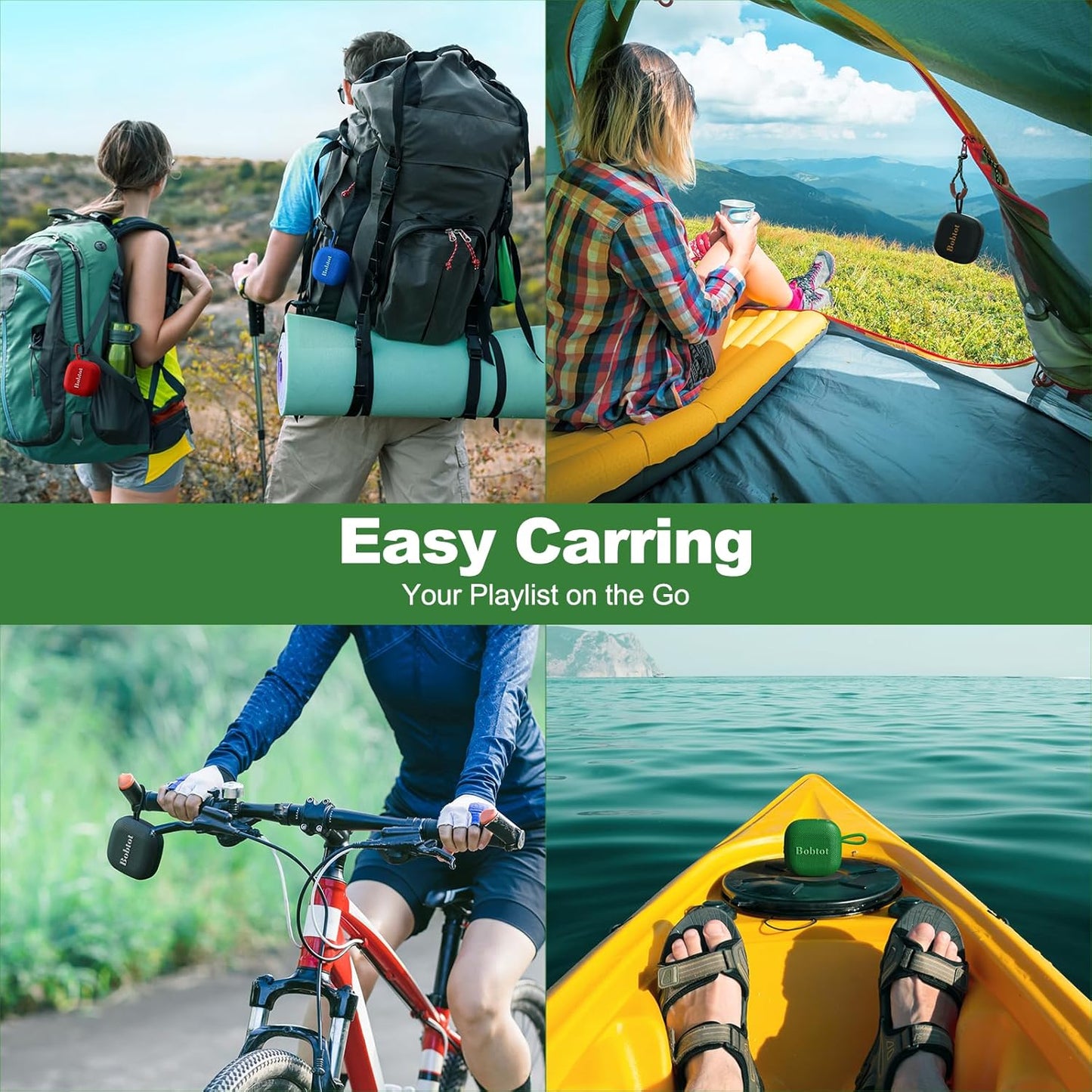 Bobtot Portable Bluetooth Speakers Wireless - IPX7 Waterproof Mini Shower Speaker with 16 Hours Playtime, Loud Stereo Sound, Rich Bass, TWS, Built-in Mic, Small Size for Travel Sport, Green