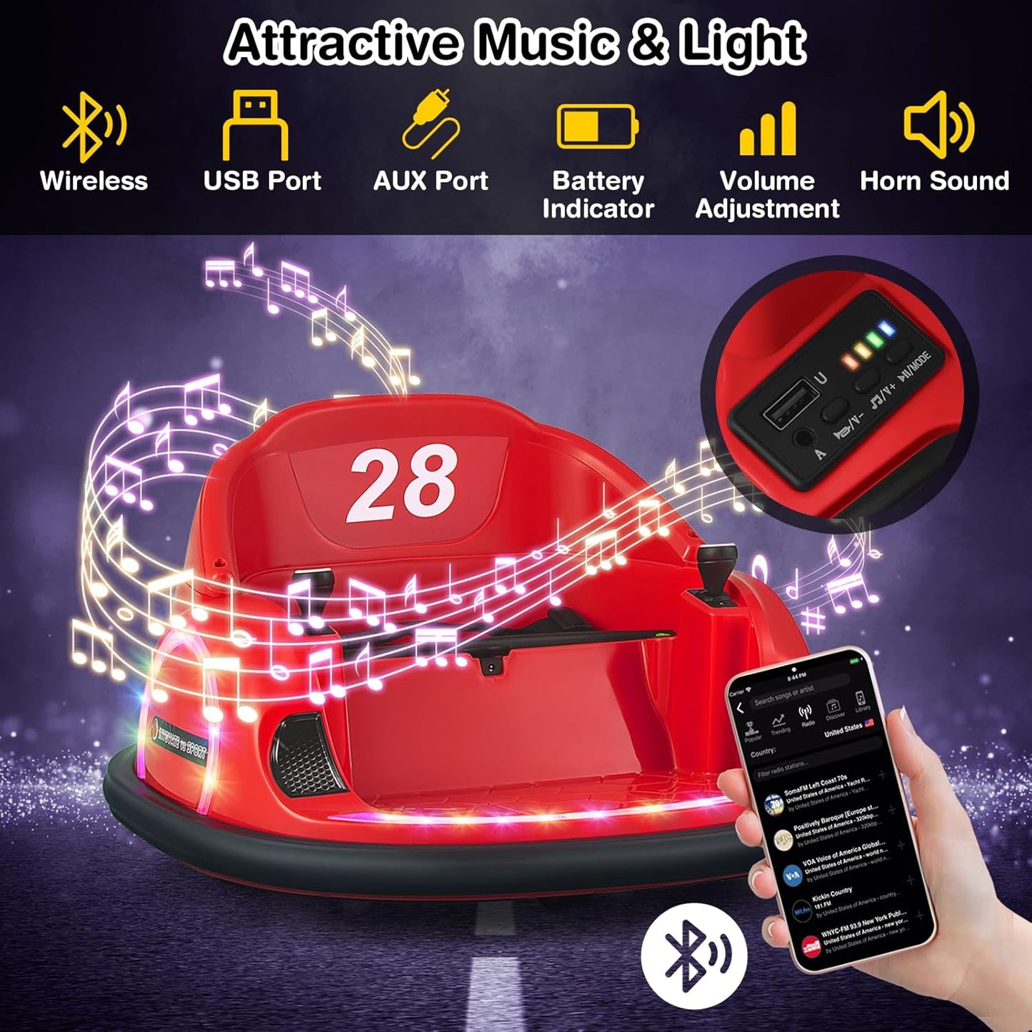 GLACER 12V Bumper Car, Electric Kids Bumper Car w/Parental Remote, 3-Speed, 360°Spin, Music, LED Light, Battery Ride on Bumper Car w/Dual Joysticks, Baby Bumper Car for Toddlers 18 Months+ (Red)